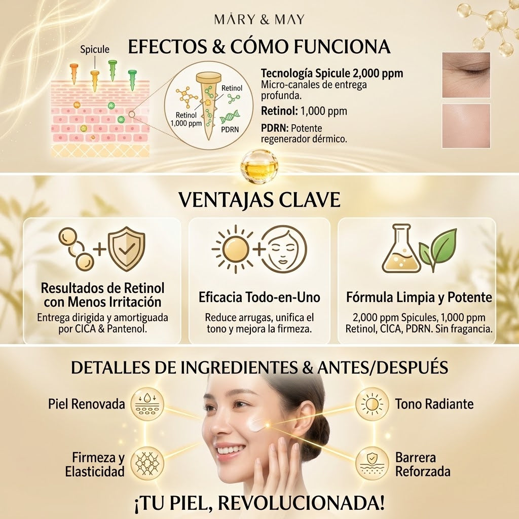 Mary & May Crema Retinol con Spicule PDRN – Antiedad Coreana 15g