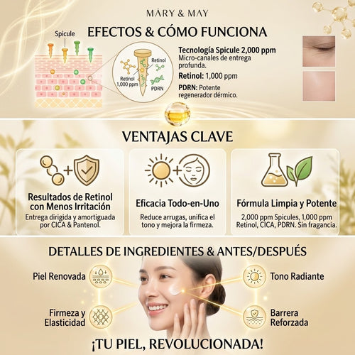 Mary & May Crema Retinol con Spicule PDRN – Antiedad Coreana 15g